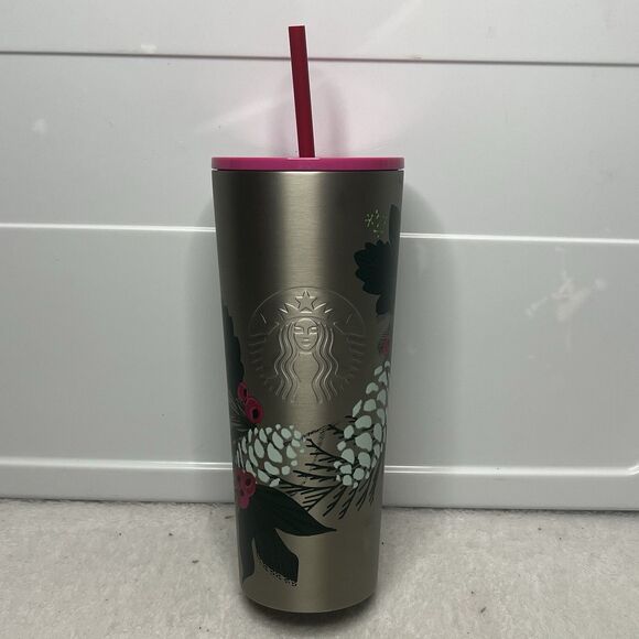 Starbucks Other - Starbucks Coffee 2021 Holiday Tumbler Stainless Pine Design Venti 24oz New